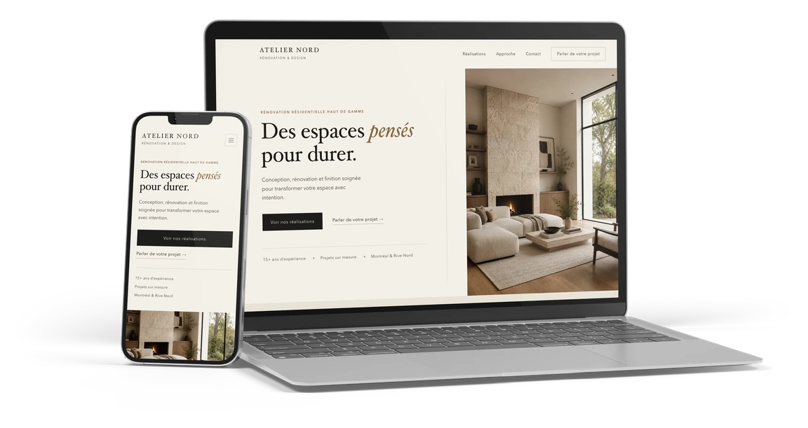 A renovation studio website shown on a laptop and a phone